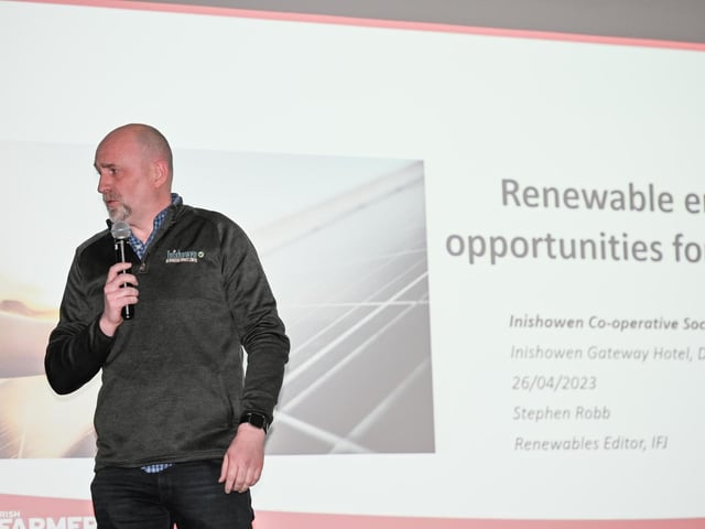 Garth Whitmore, Inishowen Co-Op speaking at the Inishowen Co-Operative Society’s Renewable Energy information evening for farmers in the Inishowen Gateway Hotel.  Photo Clive Wasson.
