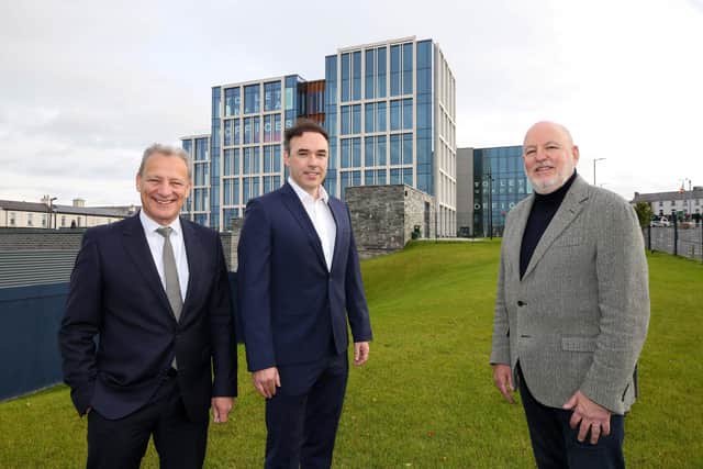 (Lef to Right) Jeremy Fitch, Executive Director of Business Growth, Invest NI; Damian O’Callaghan, Group Managing Director, Heron Property Ltd; John Harkin, Chief Executive, Alchemy Technology Services
