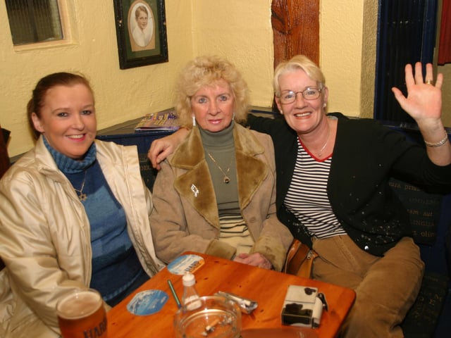 Mary Gallagher, Maureen Cullen and Val Moore enjoying a quiet drink. :.