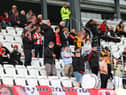 Derry City fans make their voices heard at the Tórsvøllur Stadium, Torshavn, Faroe Islands