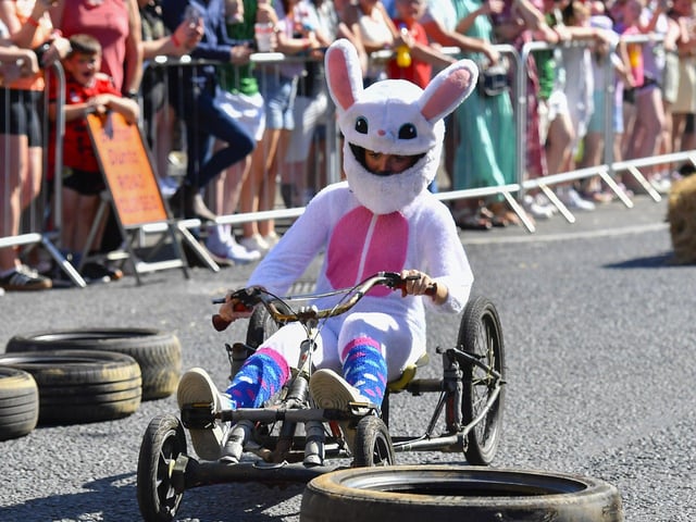 There were spills and thrills during the Carndonagh Festival Soapbox Derby held on the town centre on Saturday afternoon. Photo: George Sweeney