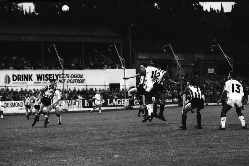 Action from the 1-1 draw between Derry City and Manchester United in August 1990.