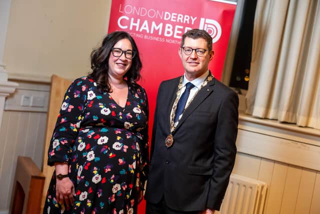 Outgoing President Selina Horshi pictured with new Chamber President Greg McCann at the AGM.