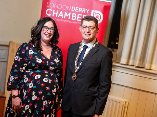 Outgoing President Selina Horshi pictured with new Chamber President Greg McCann at the AGM.