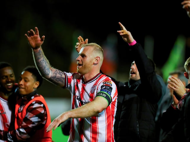 Derry City defender Mark Connolly shows off his dance moves at the final whistle.