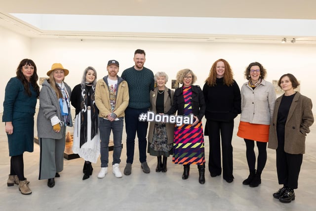 (From left) Grace Korbel, Assistant Head of Enterprise, Edel MacBride, Irish designer, Bridgene Graham and Niall Lynch, COALESCE clothing brand, John O’Hara, Executive - Creative Coast Donegal, Deirdre McQuillan, Fashion Editor for The Irish Times, designer Sonya Lennon, Paula Hughes, Creative Fashion Consultant, Rosy Temple, CEO Magee, and Aisling Farinella, Stylist & Creative Consultant, attend the official launch of the Yarns seminar in the Regional Cultural Centre in Letterkenny.
Picture By Joe Dunne 19/11/22:.