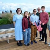 Co Derry students Brid Peoples, Dylan Copland, Leo Griffiths and Maeve McHugh are pictured with Dr. Erin Hinson, Study USA Student Support Advisor, Richard Leeman, Skills Division, Department for the Economy, Northern Ireland, and Claire Hamilton, Study USA Programme Manager, British Council, Northern Ireland.
