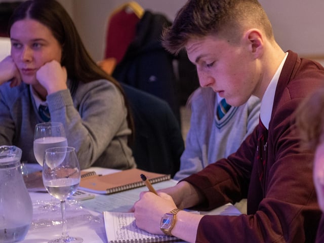 Students at Derry City and Strabane District Council’s Good Relations Team Let’s Talk event. Picture Martin McKeown. 24.11.23