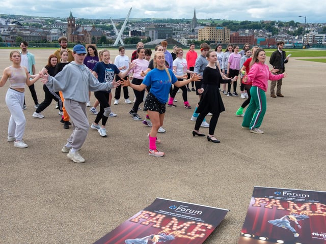 The Fame cast performing at Ebrington Square as part of the bus tour
