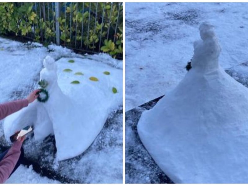 Sisters Dara and Hannah created this stunning snow bride. Photo: Siobhán Nioclás.