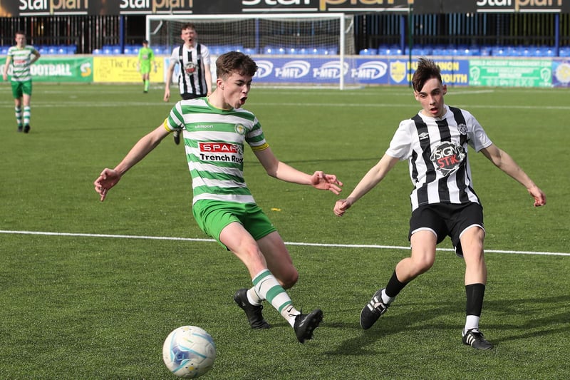 Action from Top Of The Hill Celtic versus St Oliver Plunkett's NIBFA Youth League U16 Cup Final.
