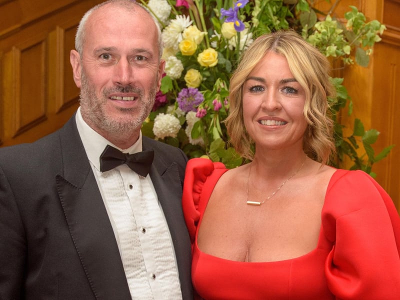 The Mayor Councillor Patricia Logue hosted the annual Mayor’s Ball in the Guildhall in aid of her crossed Charities the Foyle Hospice and Ryan McBride Foundation. Pictured at the event are guests, Noel Murray and Katlyn Cunningham. Picture Martin McKeown. 24.05.24