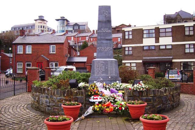 The Bloody Sunday monument in Rossville Street.