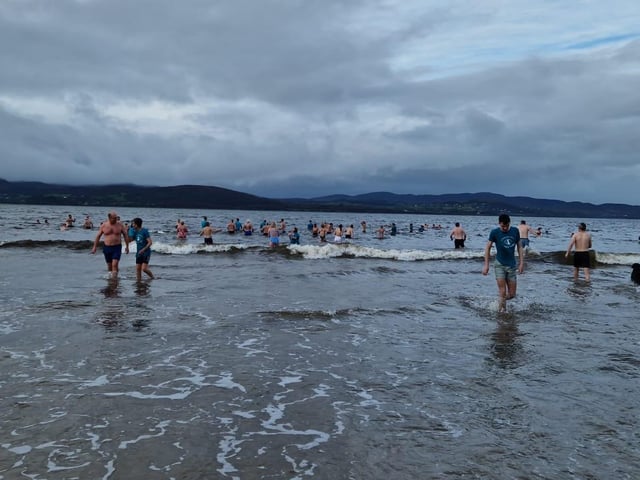 Christmas Day dippers at the annual swim at Ludden beach, Buncrana, County Donegal.