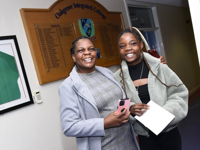Oakgrove College A Level student Tsitsi Mupenhi with her proud mum Fortunate on Results Day at Oakgrove College.