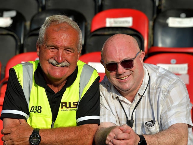 Smiles all round before the Derry City versus Bohemian game at the Ryan McBride Brandywell Stadium on Friday evening. Photo: George Sweeney. DER2322GS – 138