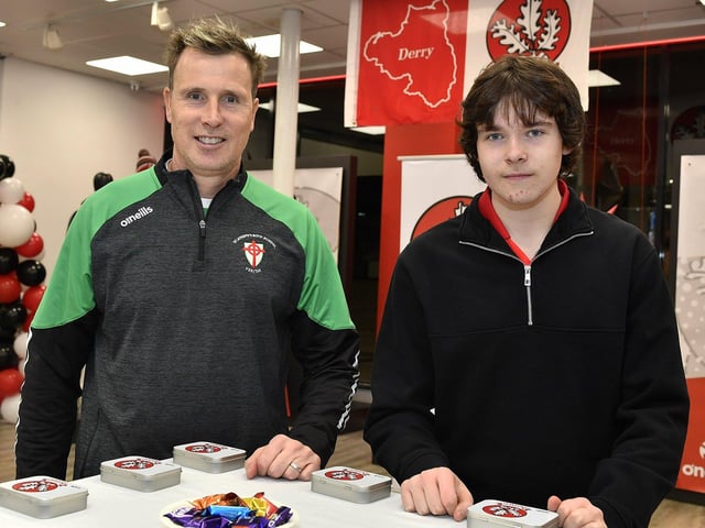 GAA fans at the launch of Derry’s new home and away jersey, for the 2026/2027 season, at O’Neill’s sports store in Waterloo Place on Thursday evening. Photo: George Sweeney