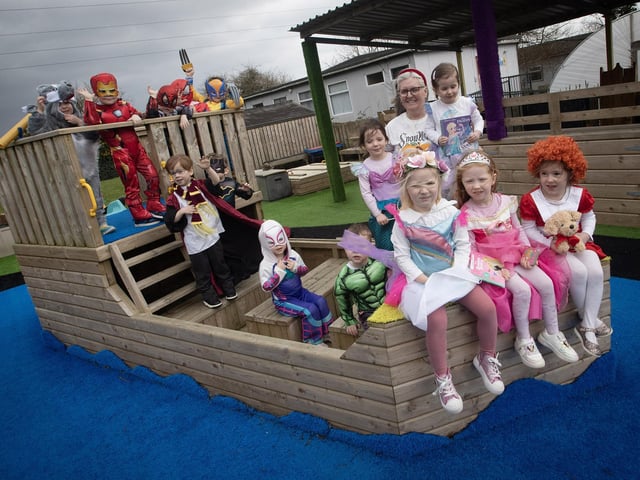 All dressed up on the boat at Hollybush PS to celebrate World Book Day on Thursday are some. pupils from the Nursery Class. (Photos: Jim McCafferty Photography)