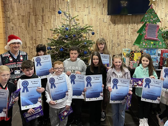 Mr. Brendan McGinn, Principal, St Mary’s College pictured with some of the ‘Highly Commended’ prizewinners at Saturday’s Christmas Craft Fair.