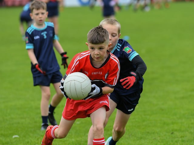 Derry Primary Schools Boys Finals at Celtic Park: Scared Heart PS take on Long Tower PS. Photo: George Sweeney