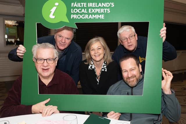 Fáilte Ireland’s Local Expert Programme for Inishowen Peninsula - Pictured are Seated Michael Curaan, Malin Head and Scott Duncan, Wild Ireland. Back from left Peter Ferguson, Fort Dunree,Margaret Storey, Failte Ireland Local Experts Programme and David Douglas, Derry Danders attending Fáilte Ireland’s Local Experts Programme workshop, which was held this week in the Inishowen Gateway Hotel, Inishowen Peninsula, Co. Donegal.
The aim of the programme is to develop a network of locals who work in the frontline in tourism and hospitality to share useful information with visitors to Inishowen Peninsula and Donegal. This will enable visitors to immerse themselves in the destination which in turn will encourage them to stay for longer and do more, benefitting the local economy.
Photo Clive Wasson