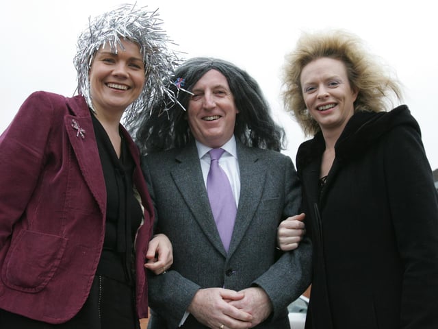 Staff joining in on the fun. Mr. Martin Coyle, principal, flanked by teachers Mrs. Clare Doherty and Miss Tracy Wade. (1801C12) : St Patrick's Primary School's Bad Hair Day from 2005.
