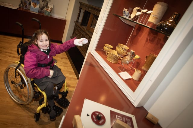 A Greenhaw Primary School pupil enjoying the exhibits during a visit to the Guildhall.