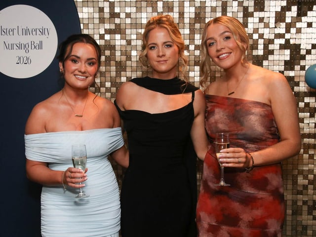 Aoife, Alana and Sinead pictured at The Nurses Ball, Class of 2026 held in The Everglades Hotel.  (Photo - Deirdre Heaney, nwpresspics)