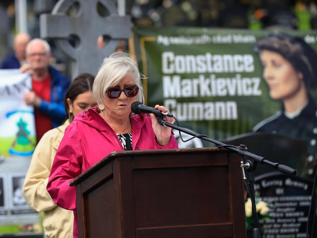 Deirdre McLaughlin reading the “Roll of Honour” at the Derry Volunteers Commemoration held at the Republican plot, City Cemetery. (Photo - Tom Heaney, nwpresspics)