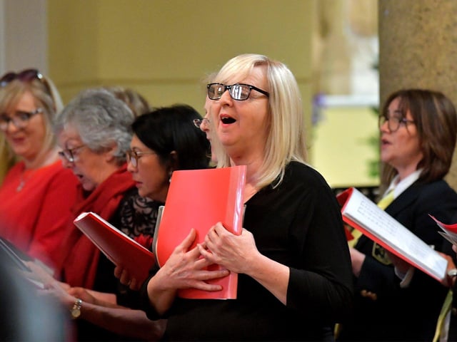 Members of Donagh Choir sing at a Mass to celebrate Father Con McLaughlin’s Golden Jubilee at the Church of the Sacred Heart, Carndonagh, on Saturday evening. Photo: George Sweeney. DER2323GS – 156