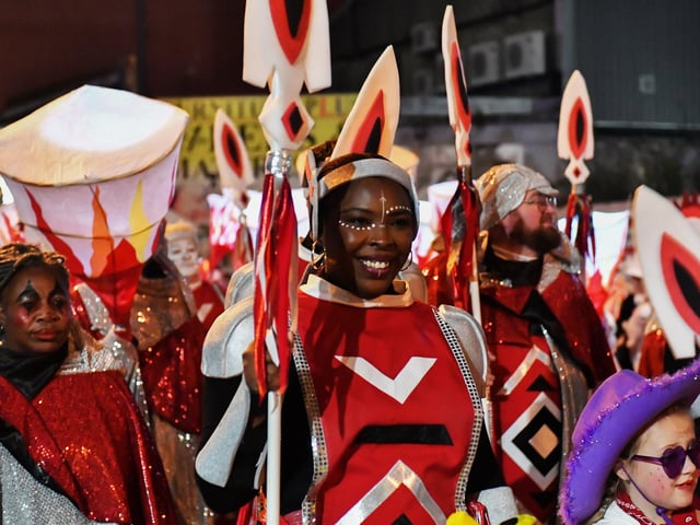 The ‘Carnival of the Dead’ Halloween parade makes its way along Strand Road. Photo: George Sweeney