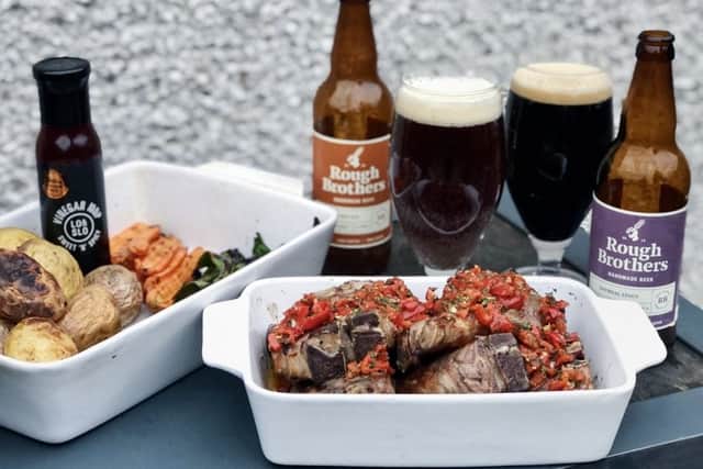 The grilled lamb is perfectly paired with Rough Brothers stout.