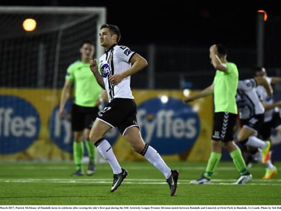 Ex-Derry City playmaker, Patrick McEleney celebrates scoring a wondergoal against Limerick last weekend.