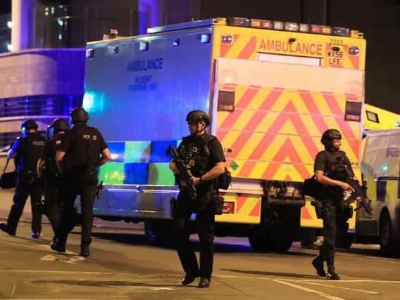 Armed police outside the Manchester Arena after the attack.