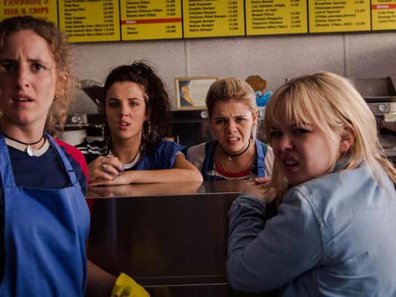DERRY GIRLS: from left, Louisa Harland (Orla), Jamie-Lee O'Donnell (Michelle), Saoirse-Monica Jackson (Erin) and Nicola Coughlan (Clare). (Photo: Channel 4)