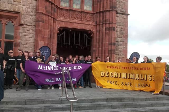 Alliance for Choice campaigners on the Guildhall steps.