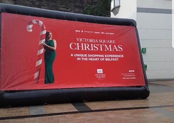 The mobile billboard which appeared outside Visit Derry in the city centre yesterday morning.