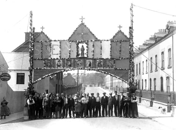 1932... This old photograph from the glass plate collection shows the arch erected at Marlborough Terrace to mark that year's Eucharistic Congress.