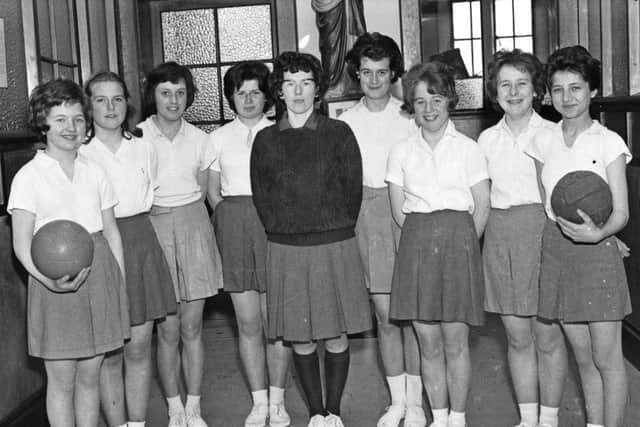 1962... The junior netball team from the Convent of Mercy, Thornhill, which reached the final of the Ulster Championships. From left, Carmel O'Hagan, Anne O'Leary, Celine Devine, Kathleen McMillan, Mrs Vera O'Hagan (games mistress), Edna Lynch, Pat Owens, Maureen Harley, Catherine O'Donnell.