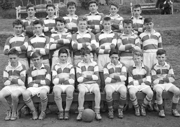 1961... The Corn na nOg football team (1960-61) from the Christian Brothers' Technical School, Brow of the Hill. Front, from left, are M. Gormley, J. Clarke, W. Gallagher, T. Logue, M. Duddy, M. Doherty and LV Gallagher. Centre - P. Doherty, J. Nash, EV Doherty, D. Kilkie, J. Meehan, L. Mullan, and G. Canning. At back are J. McCaul, J. Hutton, S. McColgan, G. Hutton, L. Bradley and C. Deeney.