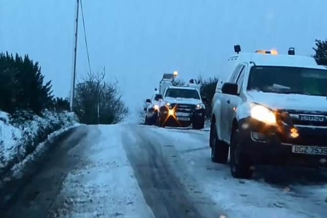 Snowfall on Groarty Road in Derry on Friday.