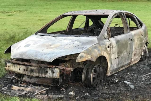 The car which was stolen from Lenamore Park last week and which was later found burned out.