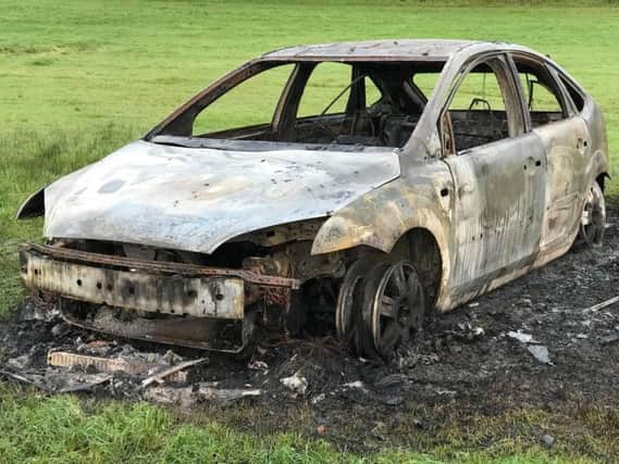 The car which was stolen from Lenamore Park last week and which was later found burned out.