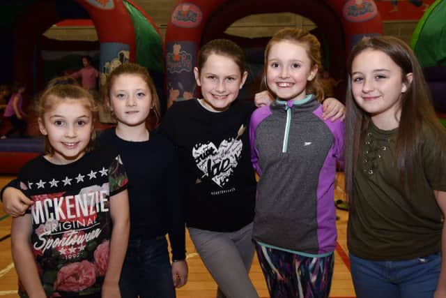 Young pals Clodagh Gillespie, Abaigh Carlin, Ceacach Doherty, Summer Gillespie and Eabhea Kelly enjoyed the fun day held in the Long Tower Youth Club by the Bogside & Brandywell Health Forum to raise funds for the BBC Children in Need Appeal. DER4817-113KM