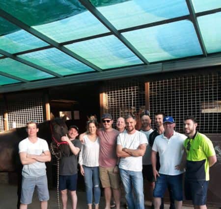 From left with the horse, Davy Moore from Derry, Kieran McDonagh, trainer,  Michelle Keogh from Derry, Shaun Keogh from Derry, John Patton from Derry, Damien O Connor, Steve Sturbridge from Kerry, Olan Healy from Cork, Stephen O'Neill from Derry and Kieran Cremins from Cork.