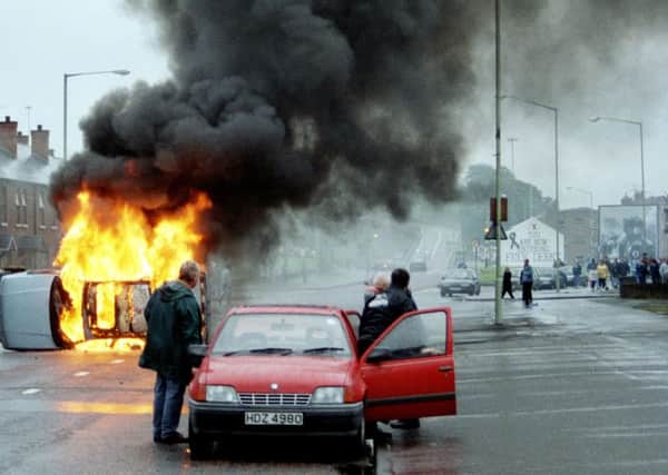 Vehicle on fire during riot in the Bogside (Hugh Gallagher)