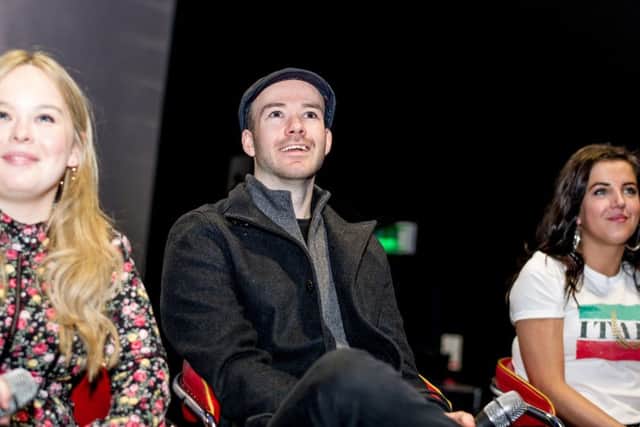 Michael Lennox with cast members Nicola Coughlan (Clare) and Jamie Lee O'Donnell (Michelle) in the screening in Brunswick, Derry. (Picture by Stephen Latimer)