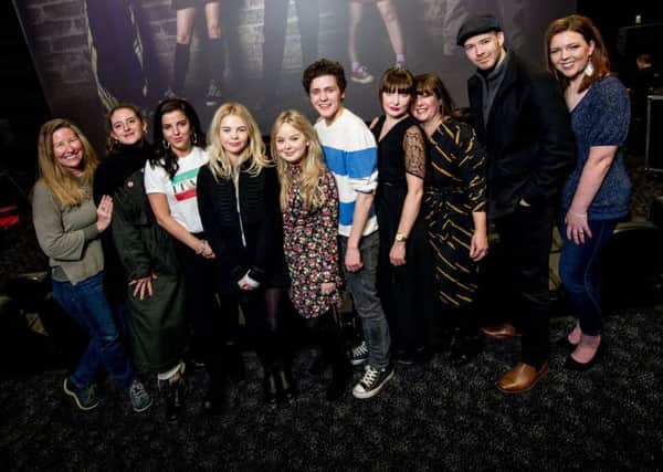 Derry Girls cast and crew with Michael Lennox and Lisa McGee (right) pictured at Brunswick in Derry recently. (Photo by Stephen Latimer)