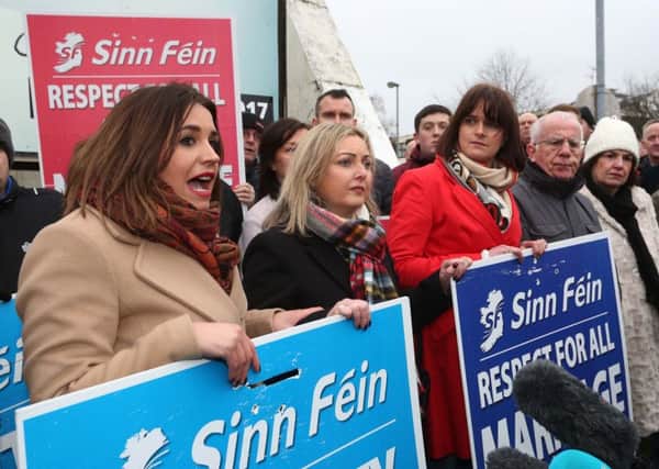 Â©Presseye NI Ltd 09th January 2018

Sinn FÃ©in launching a billboard at Free Derry Corner today, to mark one year on from the resignation of the late Martin McGuinness as deputy First Minister.

Alicia McCallion, MLA.

Mandatory Credit Lorcan Doherty/Presseye