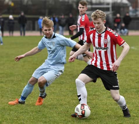 Aidy Delap pictured on the ball for Derry City Reserves during Sunday's match against Fanad United. DER0318-124KM